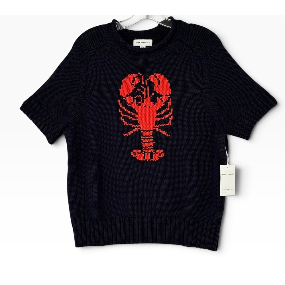 Free Assembly Lobster Sweater Women Large Navy Blue NEW Nautical Cotton Knit